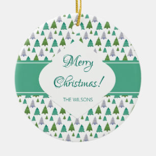 Ornamento De Cerâmica Padrão de Pastel de Aquarela de Árvore de Natal Fe