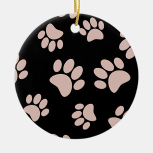 Ornamento De Cerâmica Padrão de Pata de Cachorro em Rosa Dourado e Preto