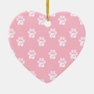 Ornamento De Cerâmica Padrão de patas brancas fofas em rosa
