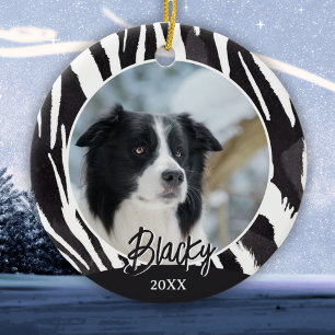Ornamento De Cerâmica Padrão de Pelo de Border Collie Foto Natal