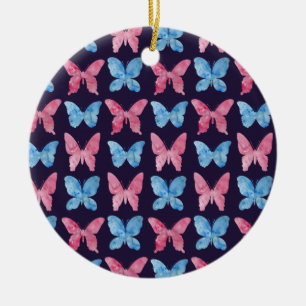 Ornamento De Cerâmica Padrão de pintura de aquarela azul-rosa