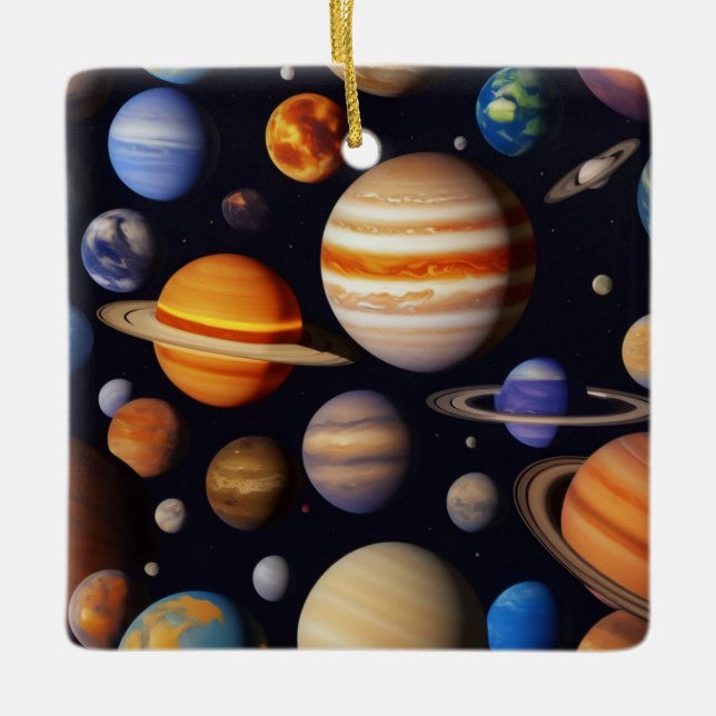 Ornamento De Cerâmica Padrão de Planetas (Frente)