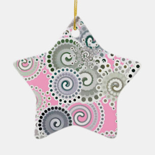 Ornamento De Cerâmica Padrão de redemoinho fractal, rosa e cinza