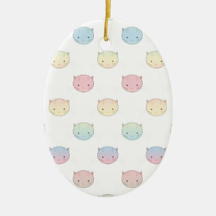 Ornamento De Cerâmica Padrão de Rostos de Gatinho Pastel Fofo