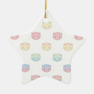 Ornamento De Cerâmica Padrão de Rostos de Gatinho Pastel Fofo