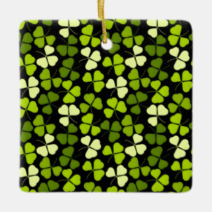Ornamento De Cerâmica Padrão de Shamrock escuro verde e preto