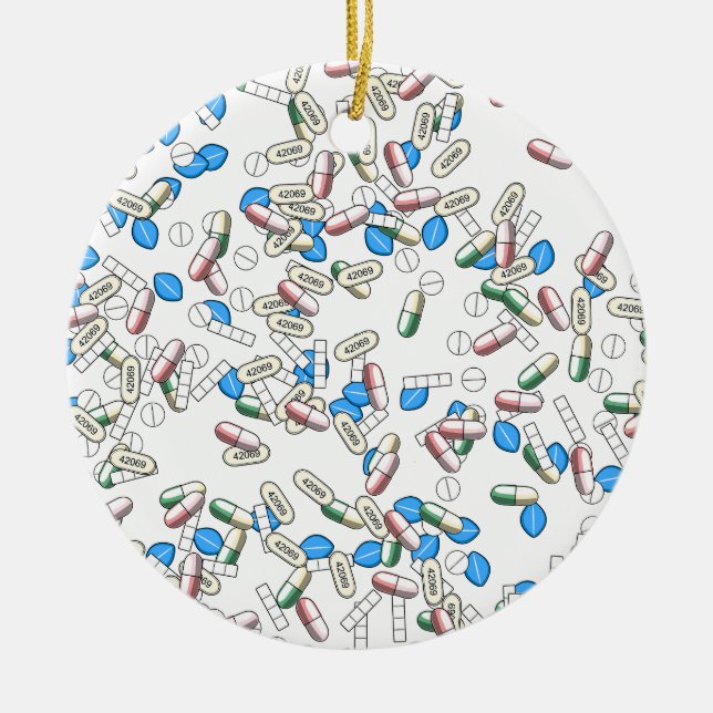 Ornamento De Cerâmica Padrão de sprinkles de pílulas (Frente)