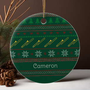 Ornamento De Cerâmica Padrão de Suéter de Natal de Trombone Fofo Persona