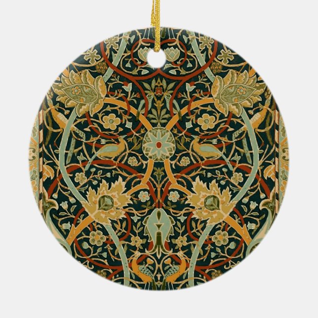 Ornamento De Cerâmica Padrão de Tapeçaria da Floresta de William Morris: (Traseira)