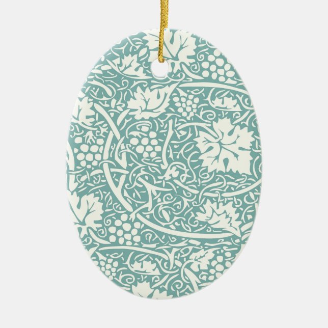 Ornamento De Cerâmica Padrão de Uva William Morris Azul Turquesa (Frente)