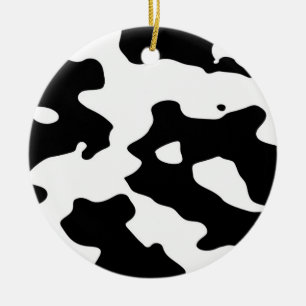 Ornamento De Cerâmica Padrão de Vaca Preto e Branco