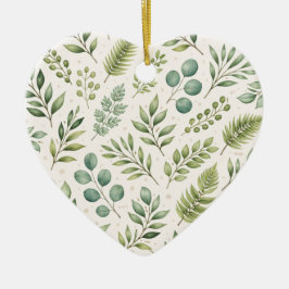 Ornamento De Cerâmica Padrão de Vegetação em Aquarela | Folhas Botânicas