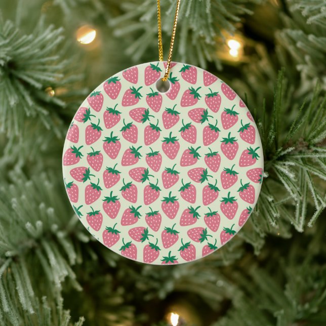 Ornamento De Cerâmica Padrão de Verão Morango Rosa (Árvore)