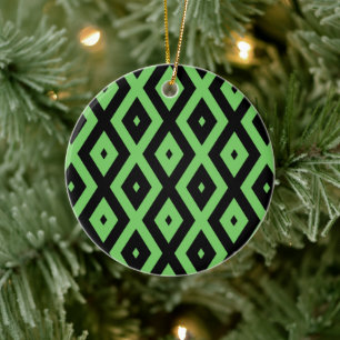 Ornamento De Cerâmica Padrão de verde limão e diamante preto
