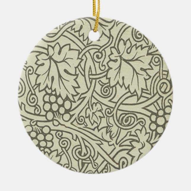 Ornamento De Cerâmica Padrão de videira verde cinza de William Morris (Frente)