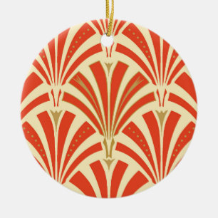 Ornamento De Cerâmica Padrão do ventilador Art Deco - laranja-mandarina