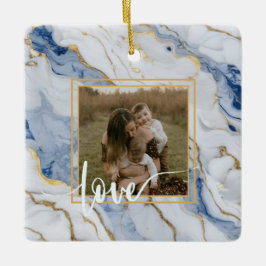 Ornamento De Cerâmica Padrão elegante de granito branco de ouro azul