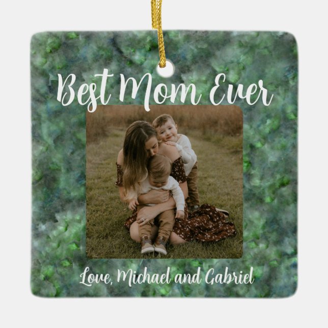 Ornamento De Cerâmica Padrão elegante de mármore de quartzo verde (Frente)