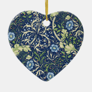 Ornamento De Cerâmica Padrão Floral Azul