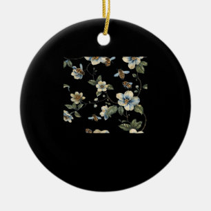 Ornamento De Cerâmica Padrão Floral Branco Azul - Whimsigoth Dark Aesthe