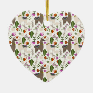 Ornamento De Cerâmica Padrão Floral de Cactus Alpaca Amante de Animais