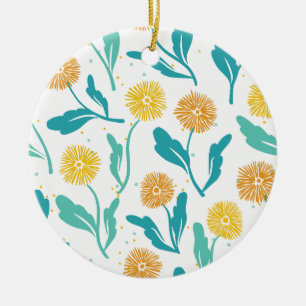 Ornamento De Cerâmica Padrão Floral de Dandelion Amarelo - Inspirado na