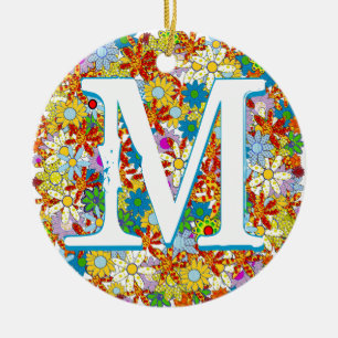 Ornamento De Cerâmica Padrão Floral de Monograma ou Nome Personalizado