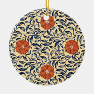 Ornamento De Cerâmica Padrão Floral de Peônia Chinesa Art Nouveau Antigo