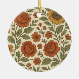 Ornamento De Cerâmica Padrão Floral Outono Vintage – Botânica Rústica