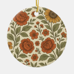 Ornamento De Cerâmica Padrão Floral Outono Vintage – Botânica Rústica