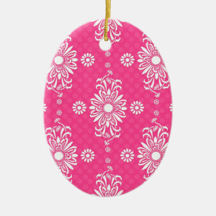 Ornamento De Cerâmica Padrão Floral Rosa e Branco Vibrante Feminino