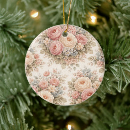 Ornamento De Cerâmica Padrão Floral Rosa Vintage | Pastel Elegante