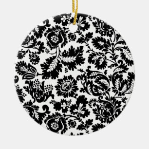 Ornamento De Cerâmica Padrão Floral Veneziano Preto e Branco de William