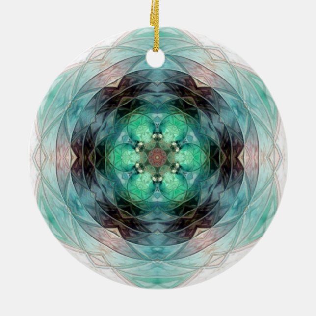 Ornamento De Cerâmica Padrão floral verde-verde-rosa-verde-verde-verde-v (Traseira)