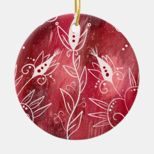 Ornamento De Cerâmica Padrão Floral Vermelho