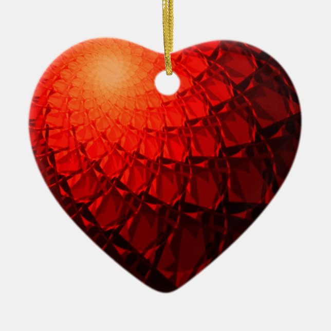 Ornamento De Cerâmica Padrão Fractal Vermelho (Frente)