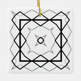 Ornamento De Cerâmica Padrão geométrico branco preto e prateado