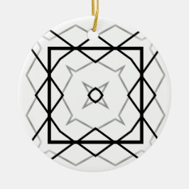 Ornamento De Cerâmica Padrão geométrico branco preto e prateado