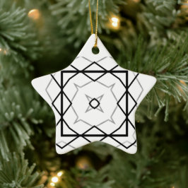 Ornamento De Cerâmica Padrão geométrico branco preto e prateado