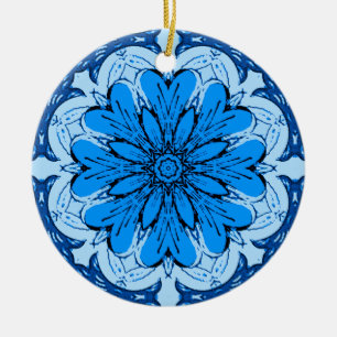Ornamento De Cerâmica Padrão Geométrico da Flor no Ceruliano e Azul Clar
