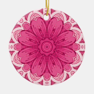 Ornamento De Cerâmica Padrão Geométrico de Margarida em Coral e Rosa Pas