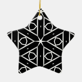 Ornamento De Cerâmica Padrão Geométrico Preto Branco e Prata