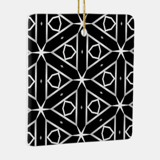 Ornamento De Cerâmica Padrão Geométrico Preto Branco e Prata