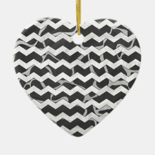 Ornamento De Cerâmica Padrão Giraffe Black e Cinza Chevron