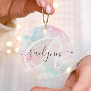 Ornamento De Cerâmica Padrão Girly De Pastel Com Glama Rosa