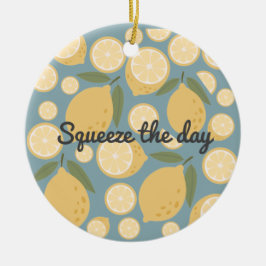 Ornamento De Cerâmica Padrão Invisível de Limão Amarelo Personalizável