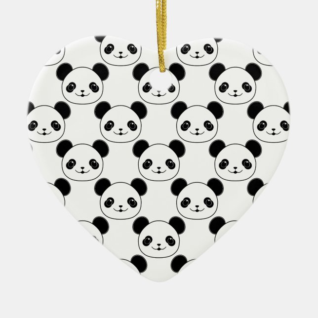 Ornamento De Cerâmica Padrão Kawaii Panda Em Preto E Branco (Frente)