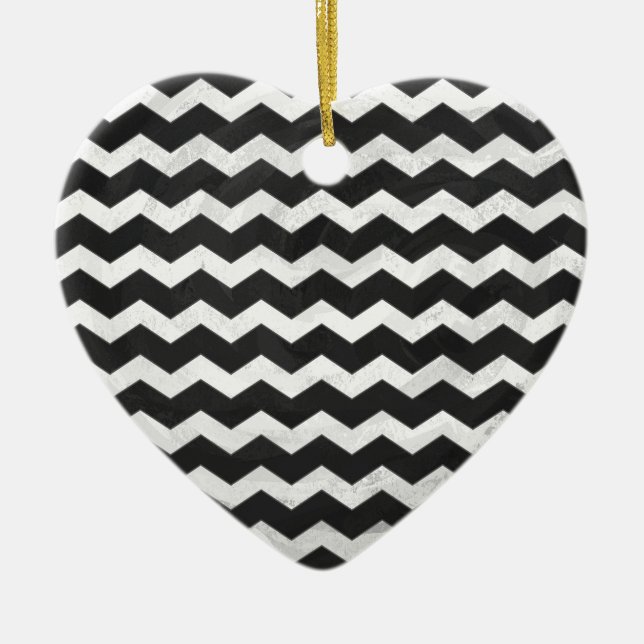 Ornamento De Cerâmica Padrão Kohl Black Chevron (Frente)