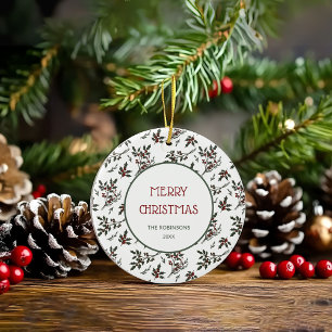 Ornamento De Cerâmica Padrão Moderno das Berries Botânicas de Natal Holl