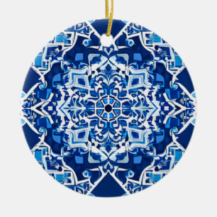 Ornamento De Cerâmica Padrão mosaico em Indigo e Cobalto Azul
